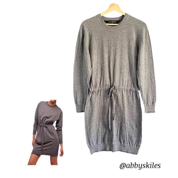Norma Kamali Dresses & Skirts - Norma Kamali Gray Sweater Sweatshirt Dress Cinched Waist Long Sleeves Small
